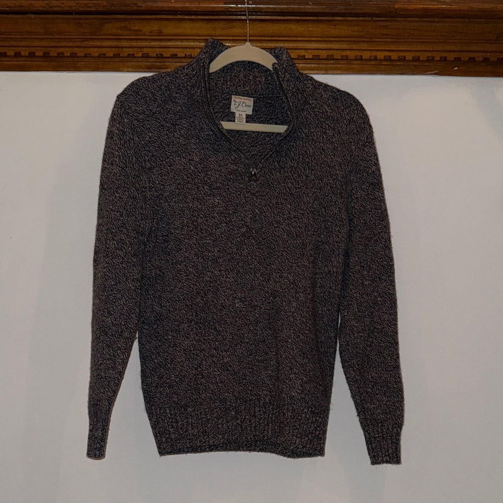 J. Crew Men's Marled Charcoal Quarter-Zip Sweater